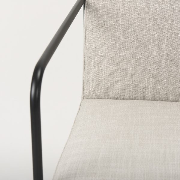 Stamford Beige Upholstered Seat w Wood Back Black Metal Frame Dining Chair w Arms 7