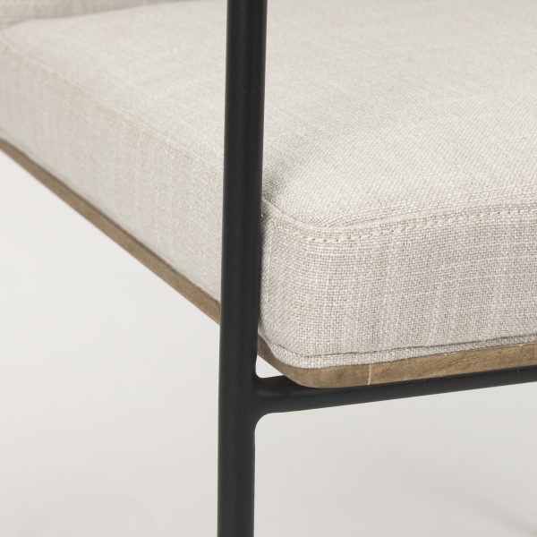 Stamford Beige Upholstered Seat w Wood Back Black Metal Frame Dining Chair w Arms 9