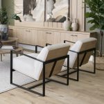 Stamford Light Beige Upholstered Seat w/ Wood Back, Metal Frame Accent Chair