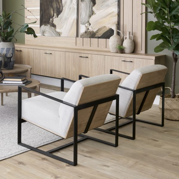 Stamford Light Beige Upholstered Seat w Wood Back Metal Frame Accent Chair 4