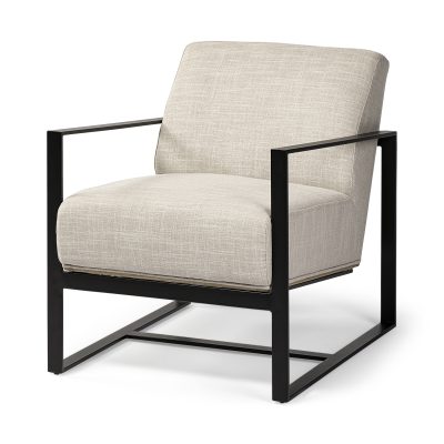 Stamford Light Beige Upholstered Seat w/ Wood Back, Metal Frame Accent Chair