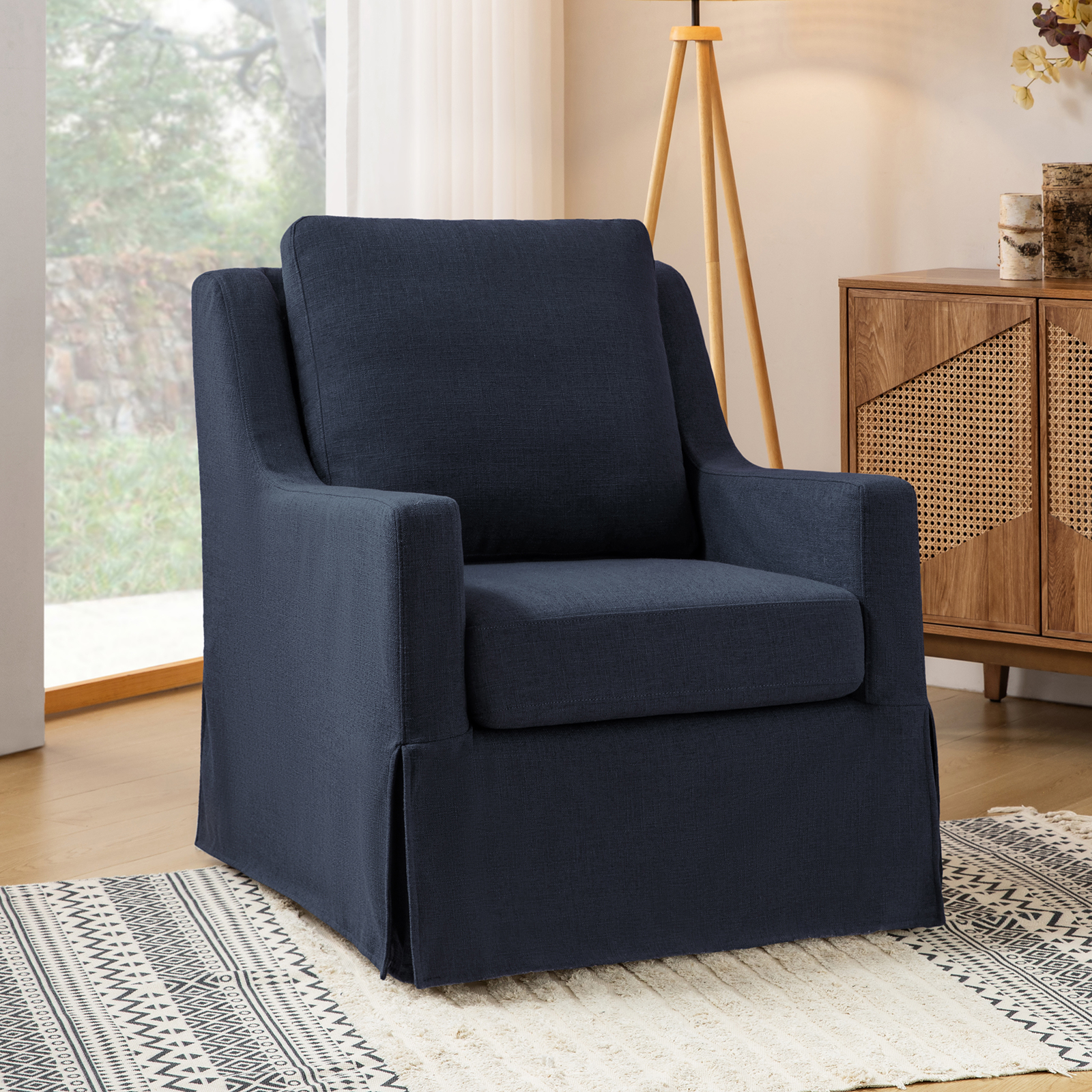 Stan Navy Linen Swivel Gliding Accent Chair 2 Stan Navy Linen Swivel Gliding Accent Chair - Image 2
