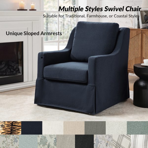 Stan Navy Linen Swivel Gliding Accent Chair 3