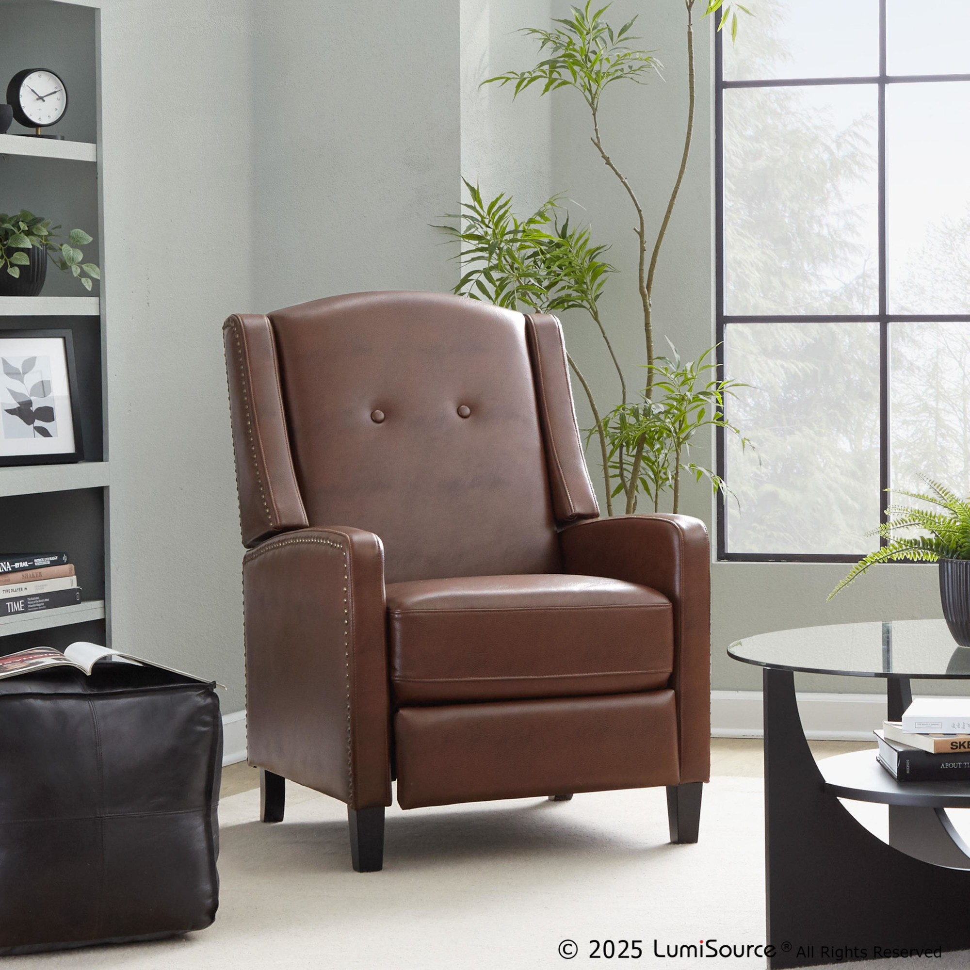 Stanley Brown Faux Leather Transitional Manual Recliner Black Wood 2 Stanley Brown Faux Leather Transitional Manual Recliner Black Wood - Image 2