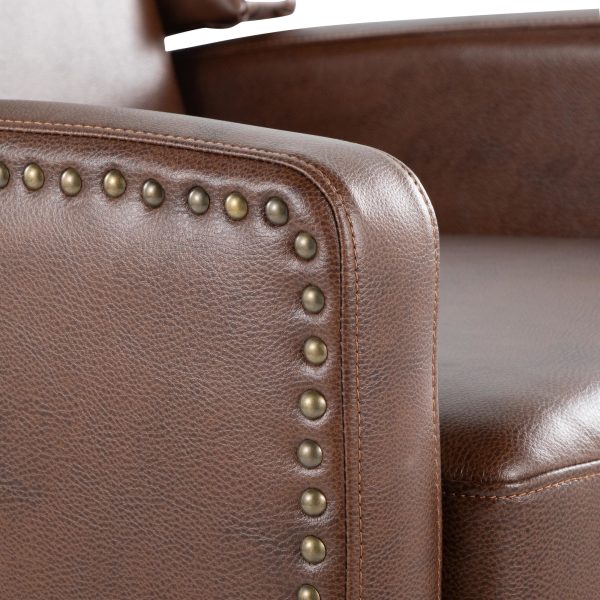 Stanley Brown Faux Leather Transitional Manual Recliner Black Wood 17