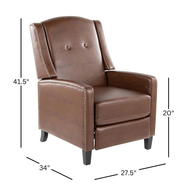 Stanley Brown Faux Leather Transitional Manual Recliner Black Wood 18