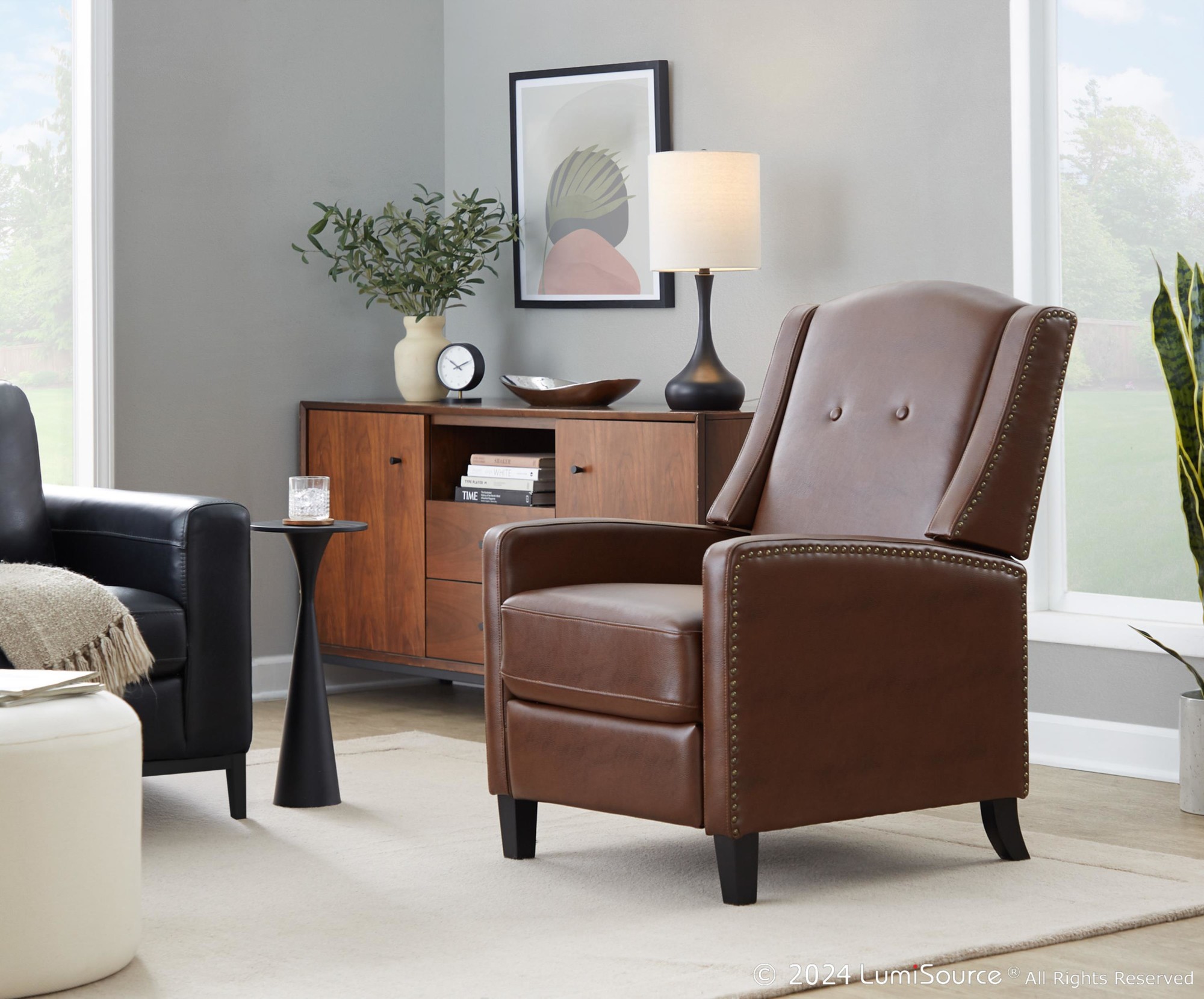 Stanley Brown Faux Leather Transitional Manual Recliner Black Wood 3 Stanley Brown Faux Leather Transitional Manual Recliner Black Wood - Image 3