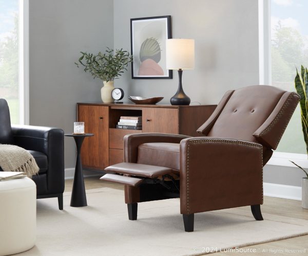 Stanley Brown Faux Leather Transitional Manual Recliner Black Wood 3