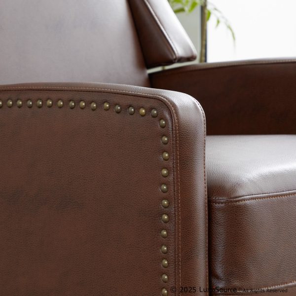 Stanley Brown Faux Leather Transitional Manual Recliner Black Wood 4