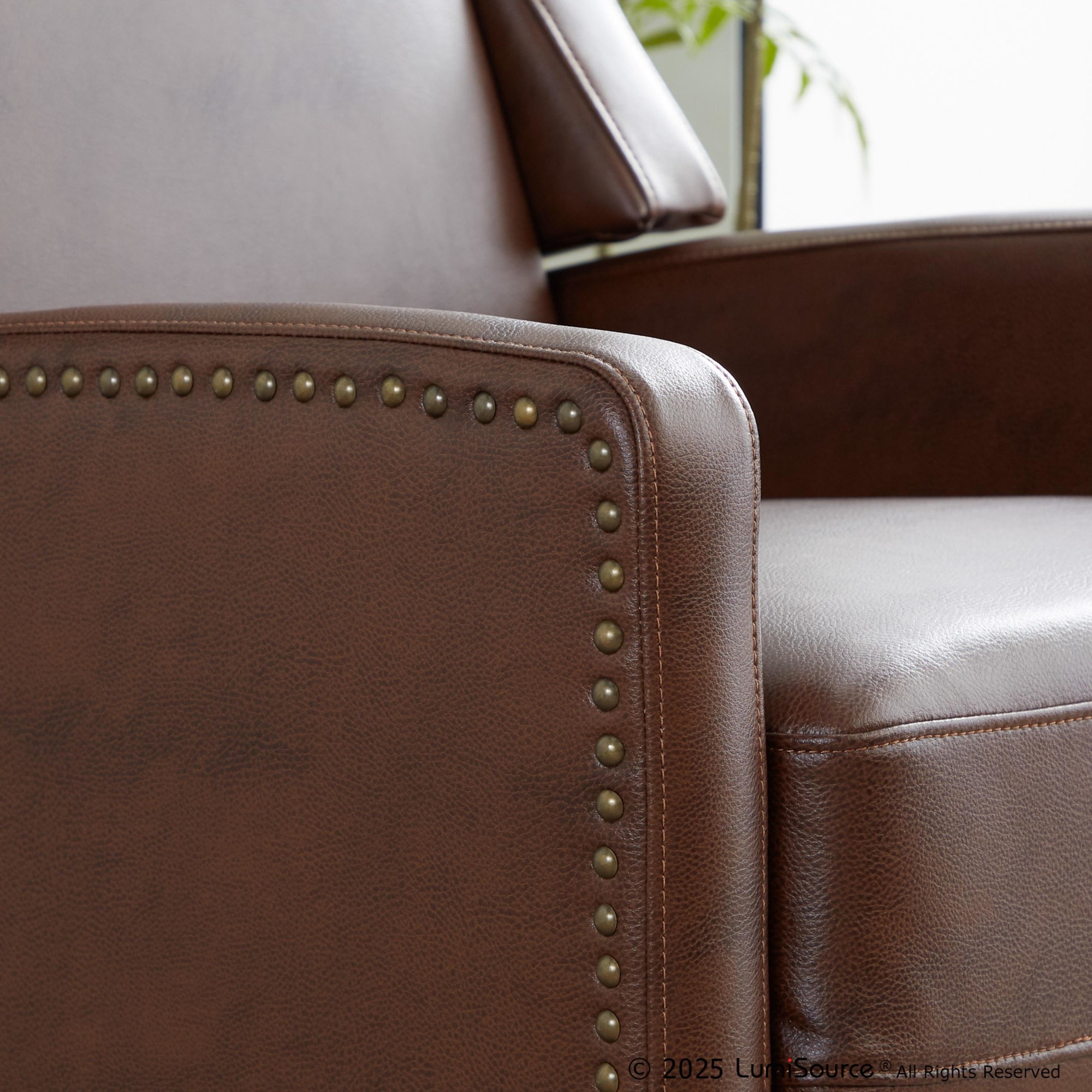 Stanley Brown Faux Leather Transitional Manual Recliner Black Wood 5 Stanley Brown Faux Leather Transitional Manual Recliner Black Wood - Image 5