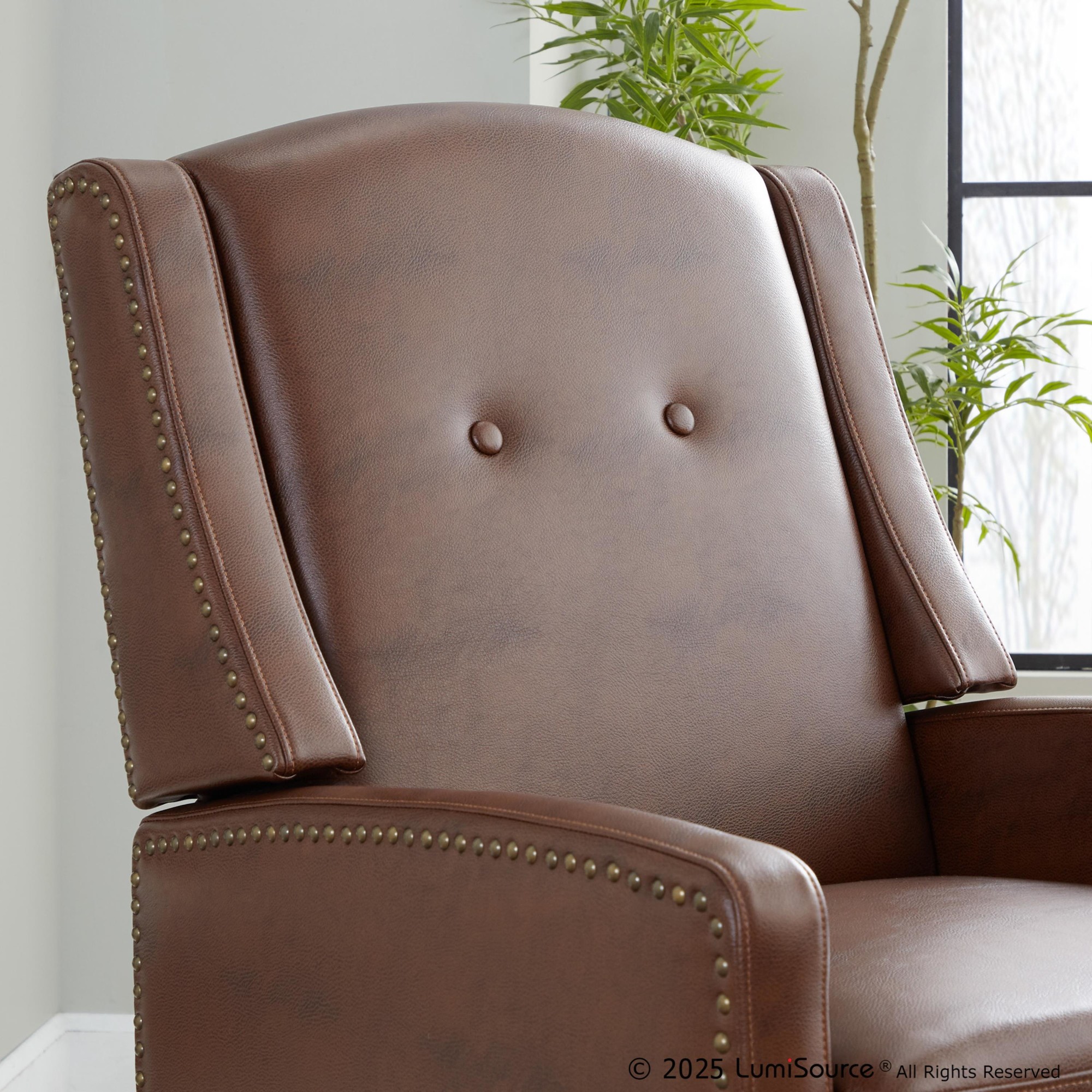 Stanley Brown Faux Leather Transitional Manual Recliner Black Wood 7 Stanley Brown Faux Leather Transitional Manual Recliner Black Wood - Image 7
