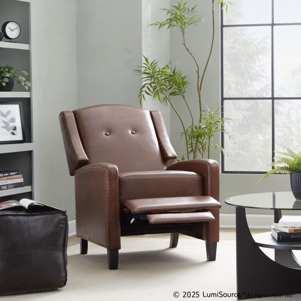 Stanley Brown Faux Leather Transitional Manual Recliner Black Wood