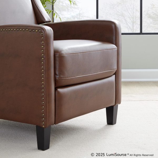 Stanley Brown Faux Leather Transitional Manual Recliner Black Wood 7
