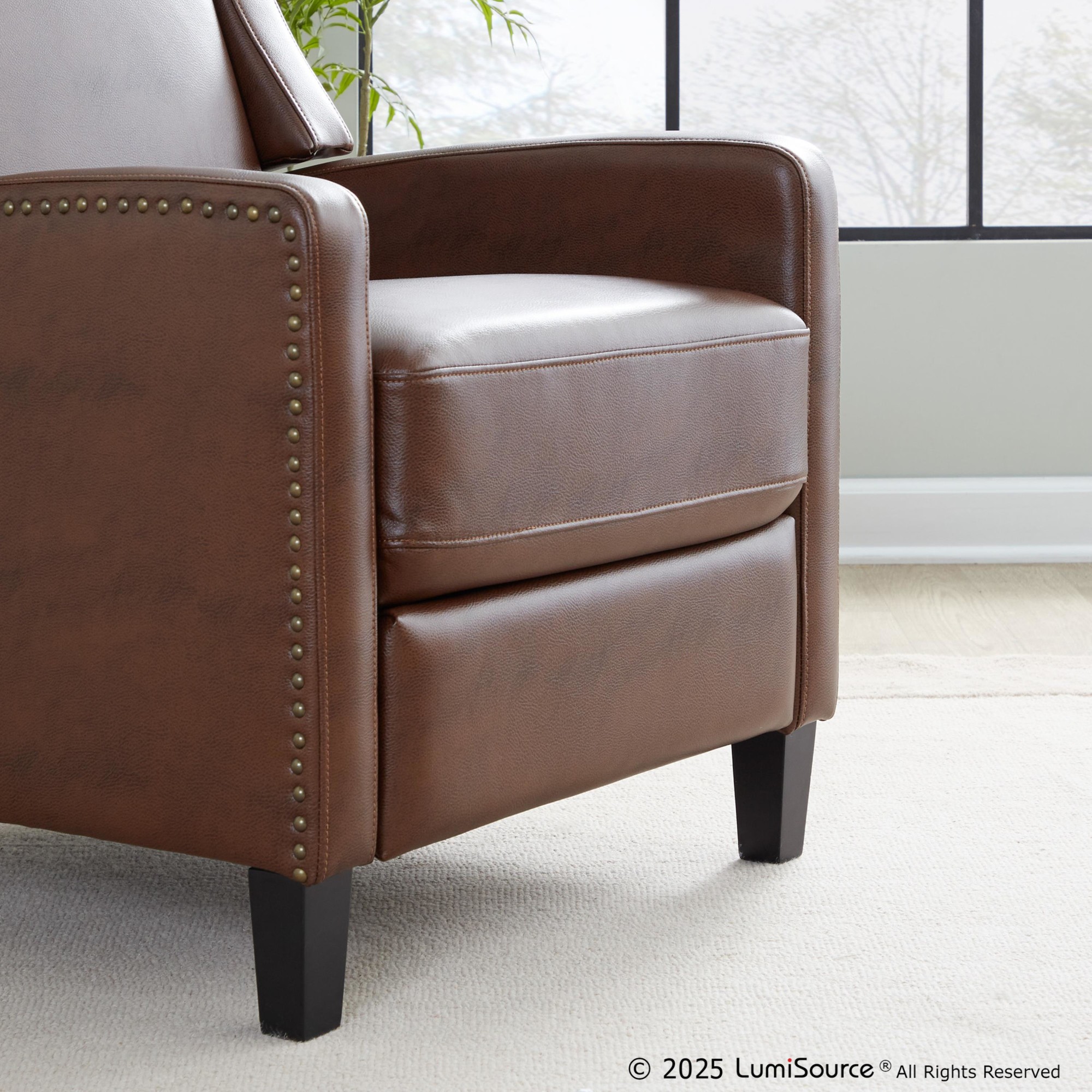 Stanley Brown Faux Leather Transitional Manual Recliner Black Wood 8 Stanley Brown Faux Leather Transitional Manual Recliner Black Wood - Image 8
