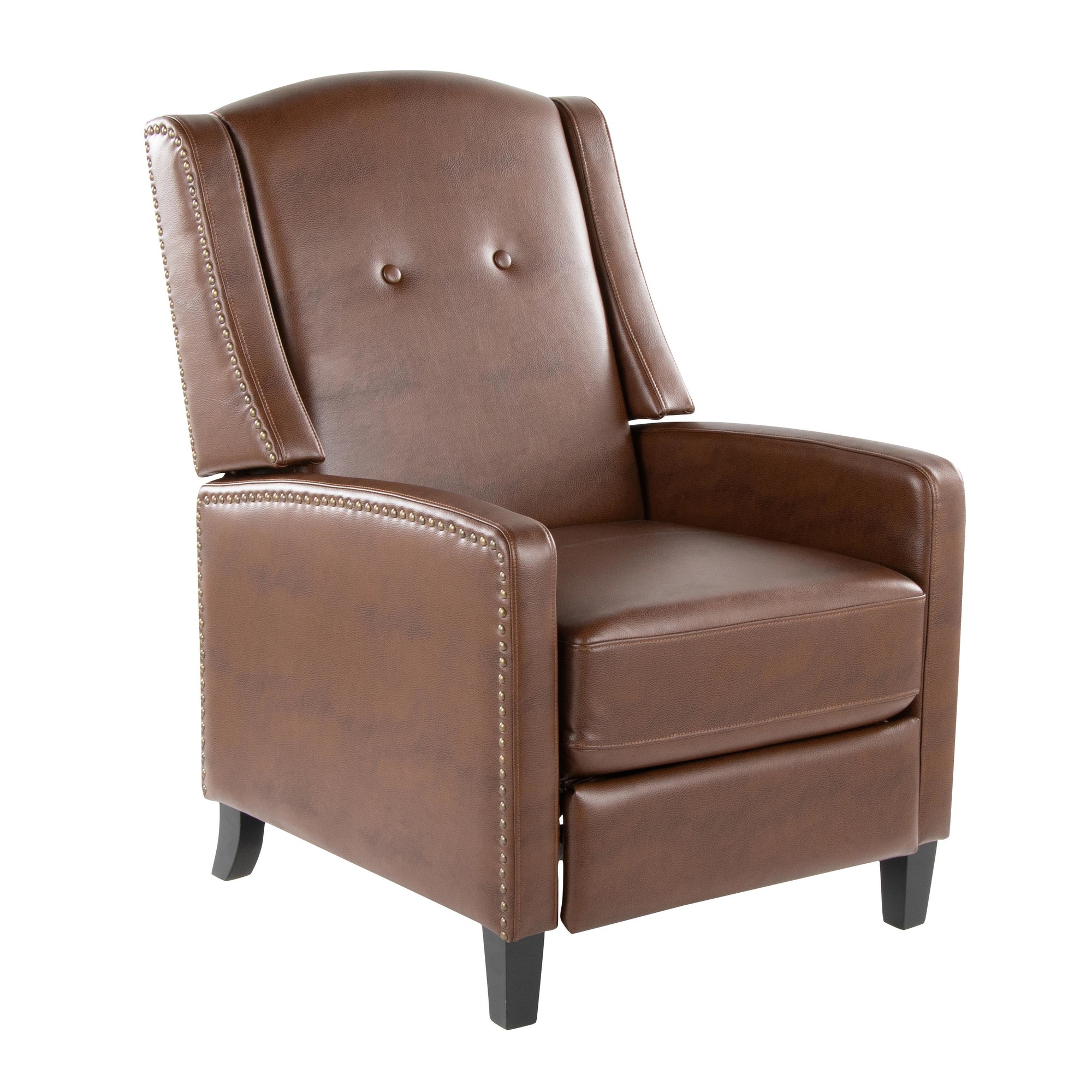 Stanley Brown Faux Leather Transitional Manual Recliner Black Wood 9 Stanley Brown Faux Leather Transitional Manual Recliner Black Wood - Image 9