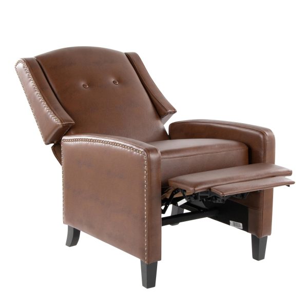 Stanley Brown Faux Leather Transitional Manual Recliner Black Wood 9
