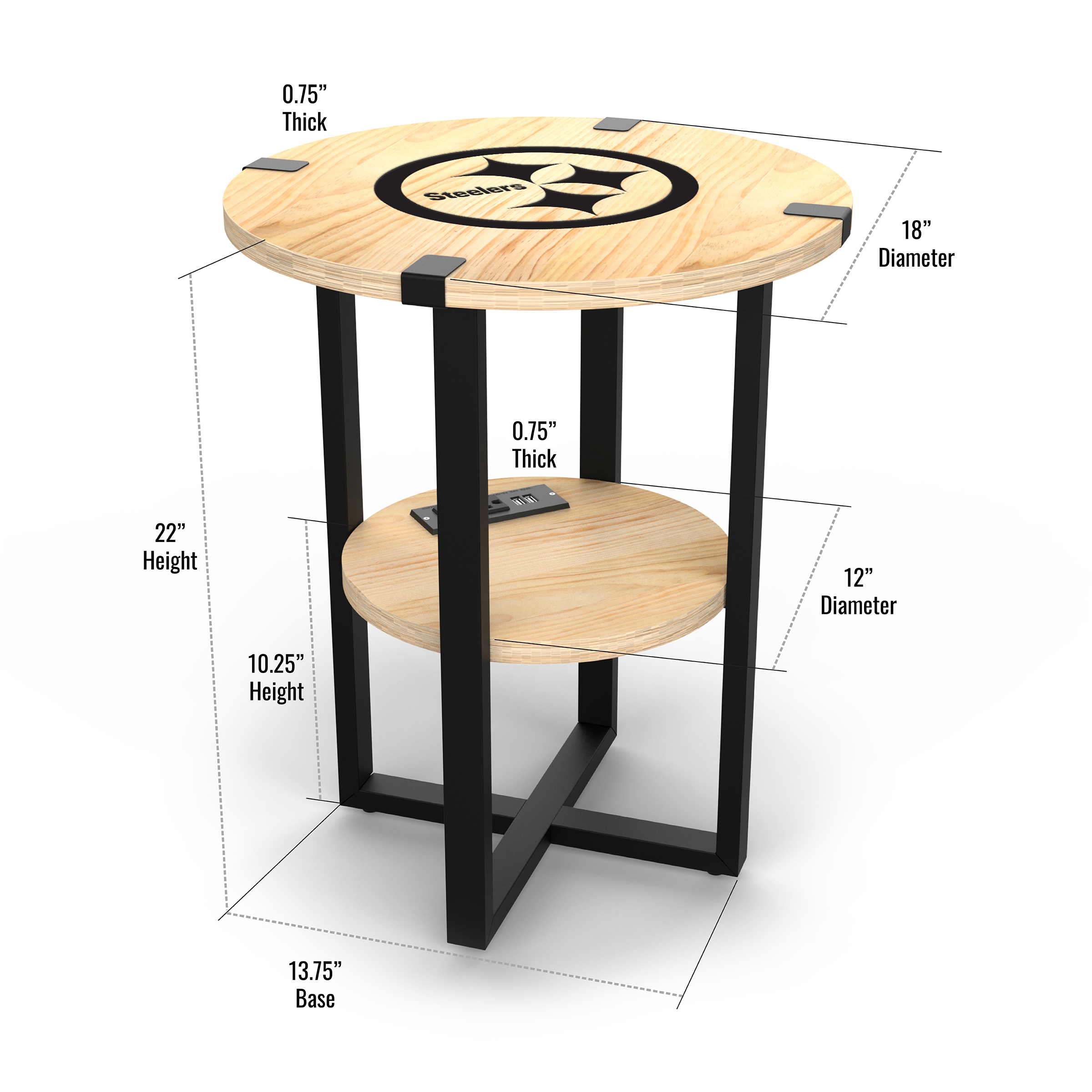 Steelers Laser Etched Charging Station Side Table