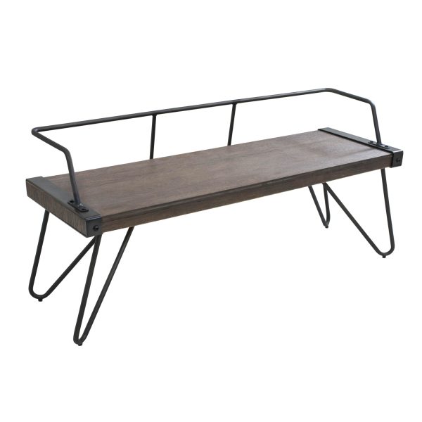 Stefani Industrial Walnut Wood and Antique Metal Bench 1