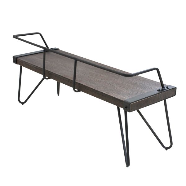 Stefani Industrial Walnut Wood and Antique Metal Bench 3