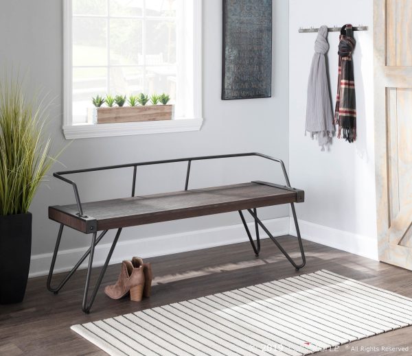 Stefani Industrial Walnut Wood and Antique Metal Bench