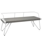 Stefani Industrial White Metal and Grey Wood Bench 11 Stefani Industrial White Metal and Grey Wood Bench