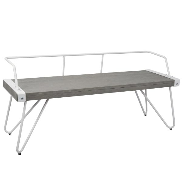 Stefani Industrial White Metal and Grey Wood Bench 1