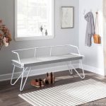 Stefani Industrial White Metal and Grey Wood Bench 10 Stefani Industrial White Metal and Grey Wood Bench