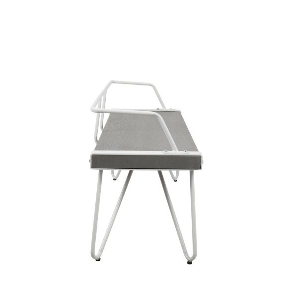 Stefani Industrial White Metal and Grey Wood Bench 2