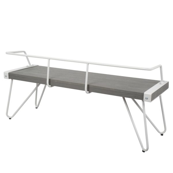 Stefani Industrial White Metal and Grey Wood Bench 3