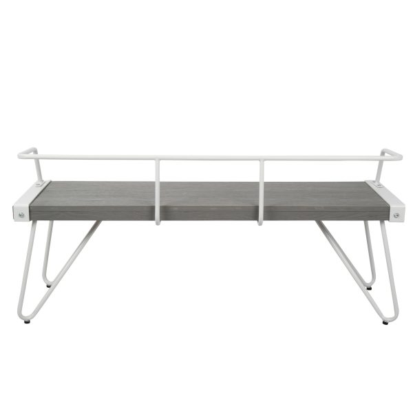 Stefani Industrial White Metal and Grey Wood Bench 4