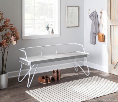 Stefani Industrial White Metal and Grey Wood Bench