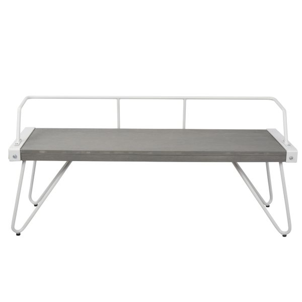 Stefani Industrial White Metal and Grey Wood Bench 5