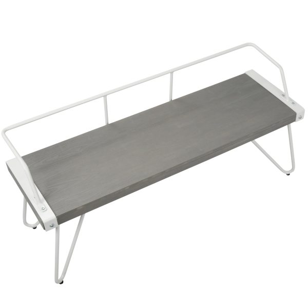 Stefani Industrial White Metal and Grey Wood Bench 6