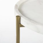 Stella 17L x 17W White Round Marble Top W/Gold Base Accent Table