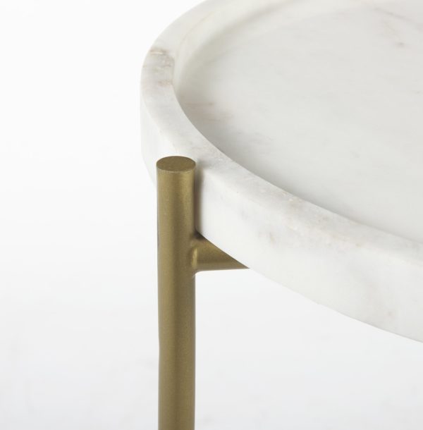 Stella 17L x 17W White Round Marble Top WGold Base Accent Table 10