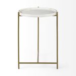 Stella 17L x 17W White Round Marble Top W/Gold Base Accent Table