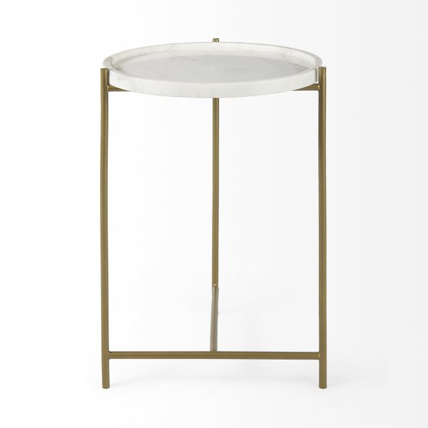 Stella 17L x 17W White Round Marble Top WGold Base Accent Table 4