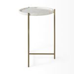 Stella 17L x 17W White Round Marble Top W/Gold Base Accent Table