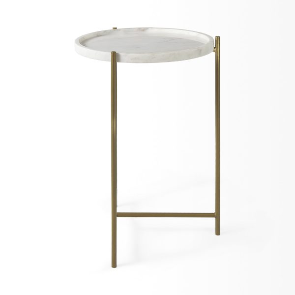 Stella 17L x 17W White Round Marble Top WGold Base Accent Table 5