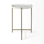 Stella 17L x 17W White Round Marble Top W/Gold Base Accent Table