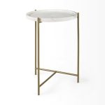 Stella 17L x 17W White Round Marble Top W/Gold Base Accent Table