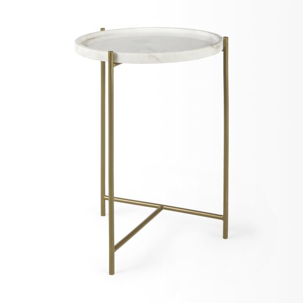 Stella 17L x 17W White Round Marble Top WGold Base Accent Table 7
