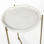 Stella 17L x 17W White Round Marble Top W/Gold Base Accent Table