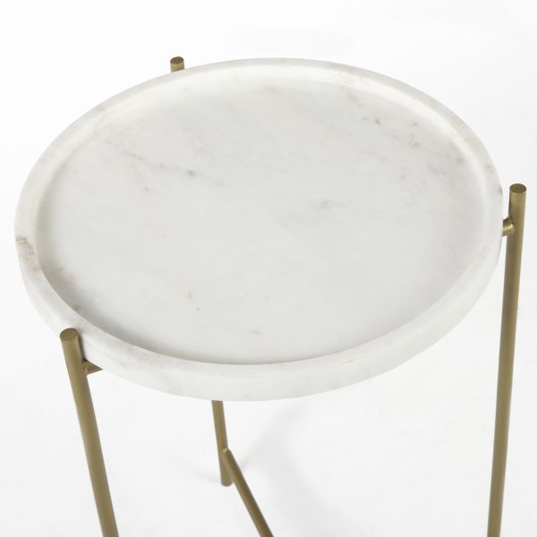 Stella 17L x 17W White Round Marble Top WGold Base Accent Table 9