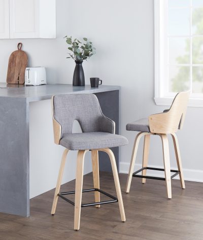 Stella 24 Contemporary Light Grey Swivel Counter Stool (Set of 2)
