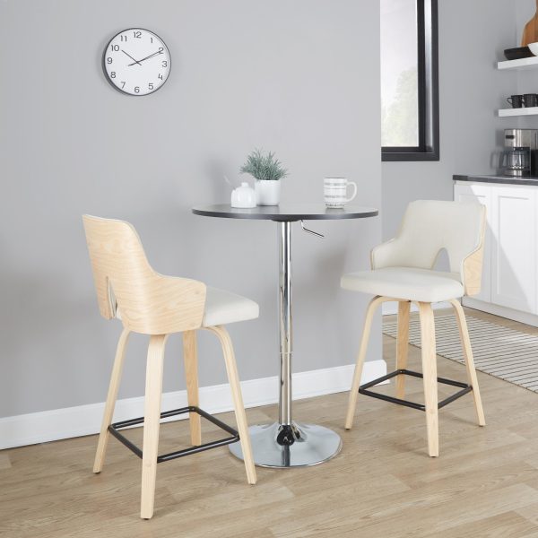 Stella 24 Cream Fabric Contemporary Swivel Counter Stools Set of 2 1