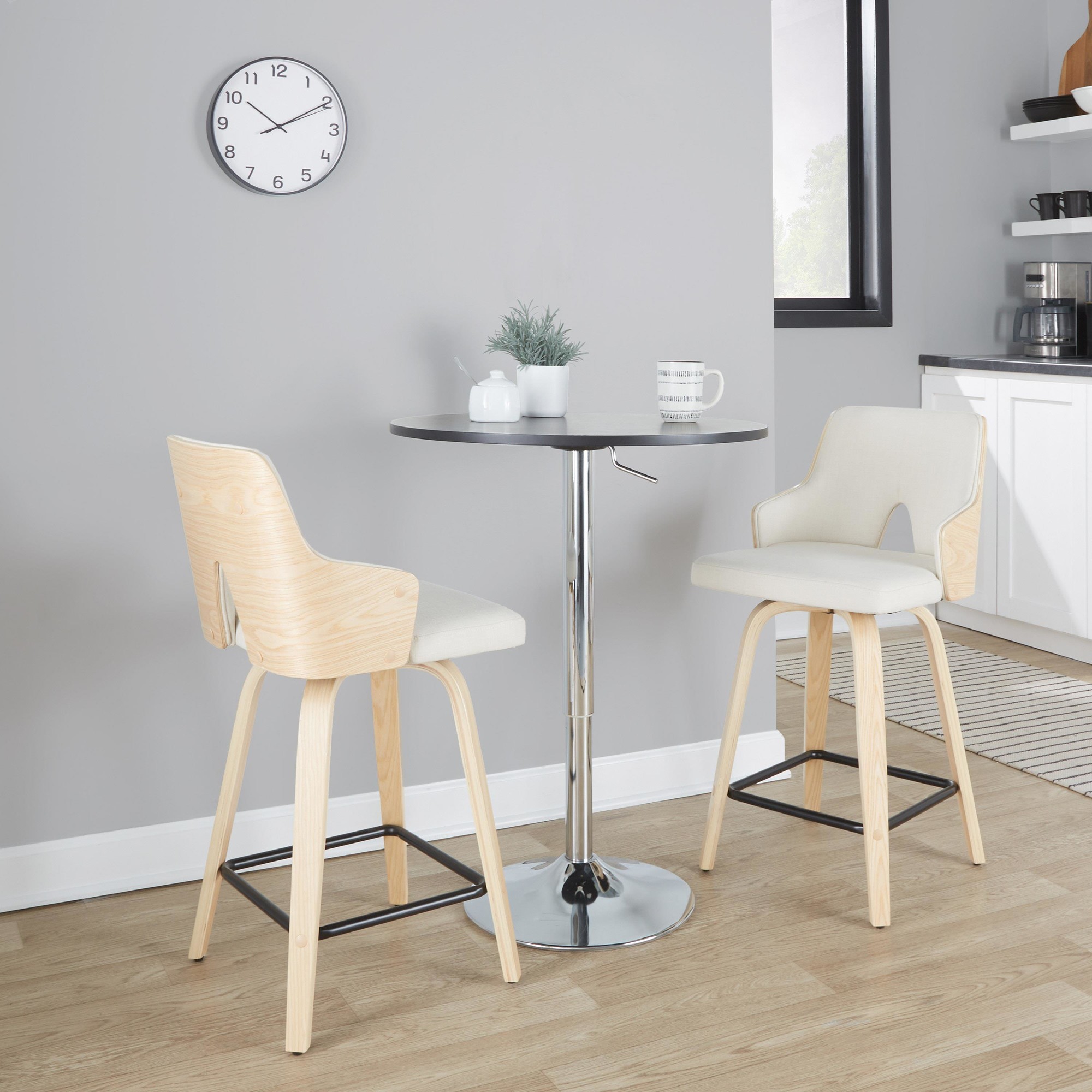 Stella 24 Cream Fabric Contemporary Swivel Counter Stools (Set of 2) 2 Stella 24 Cream Fabric Contemporary Swivel Counter Stools (Set of 2) - Image 2