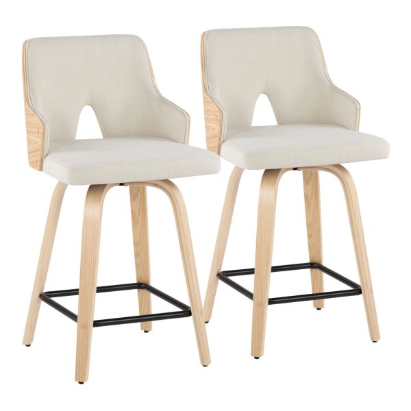 Stella 24 Cream Fabric Contemporary Swivel Counter Stools Set of 2 2