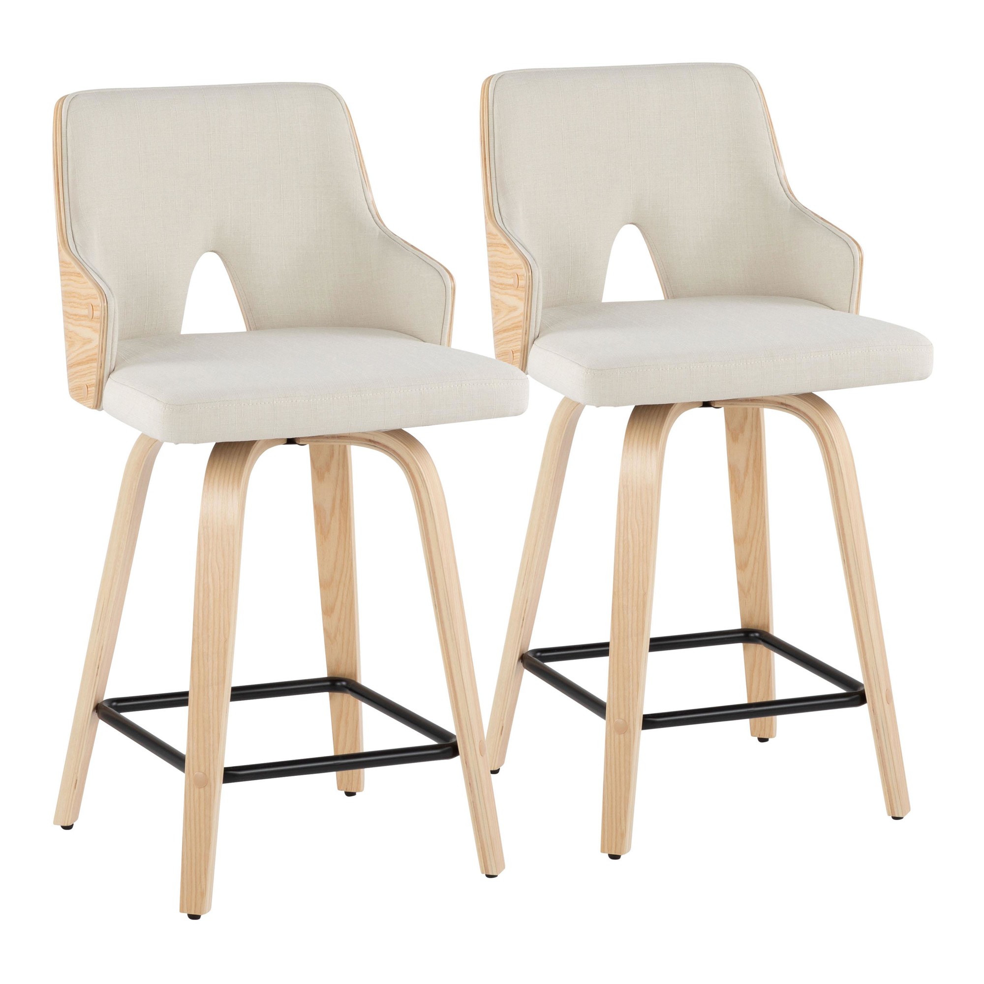 Stella 24 Cream Fabric Contemporary Swivel Counter Stools (Set of 2) 3 Stella 24 Cream Fabric Contemporary Swivel Counter Stools (Set of 2) - Image 3