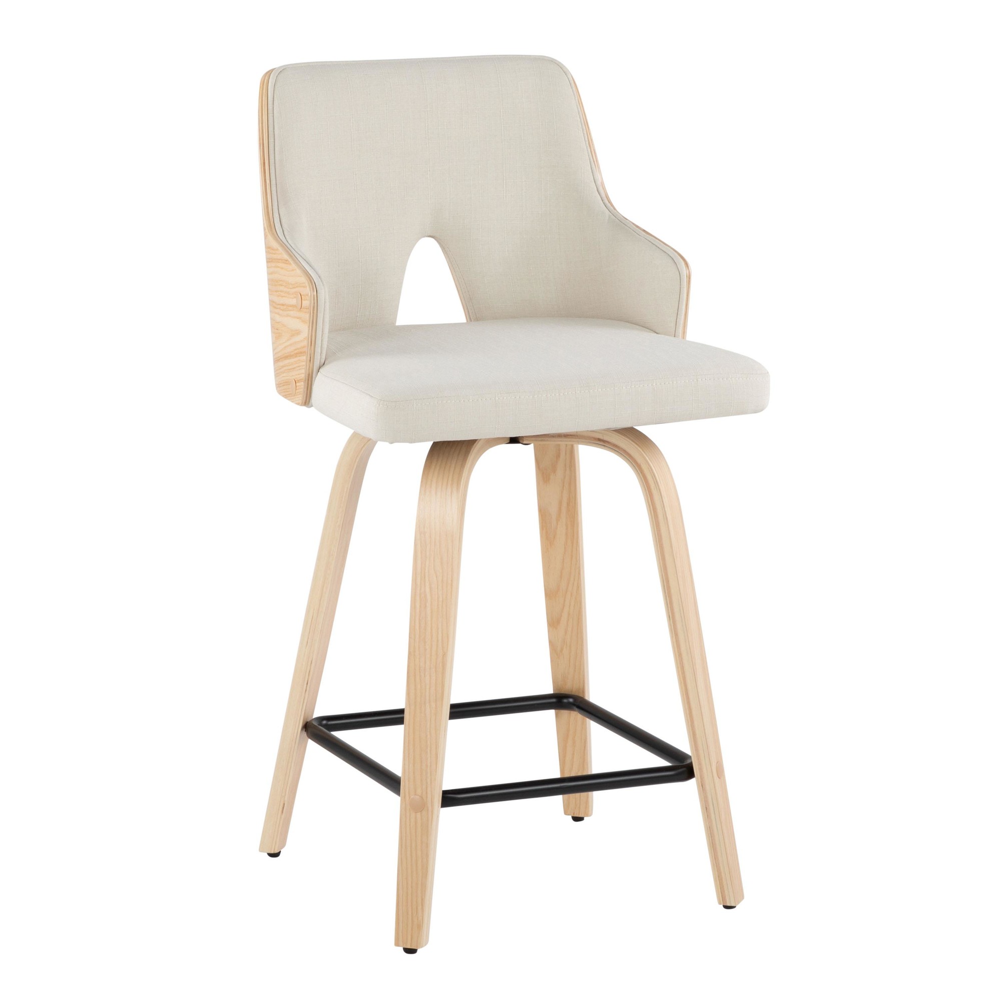 Stella 24 Cream Fabric Contemporary Swivel Counter Stools (Set of 2) 4 Stella 24 Cream Fabric Contemporary Swivel Counter Stools (Set of 2) - Image 4